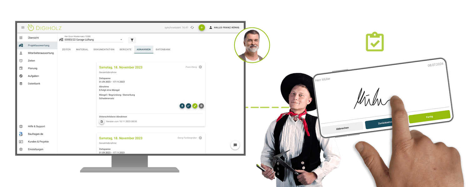 Digitale Unterschriften mit der Digiholz App vor Ort einholen